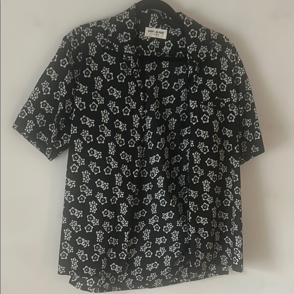 Saint Laurent Black and White Floral Shirt